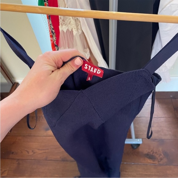 STAUD Portofino Maxi feather trim dress in navy - Picture 5 of 5